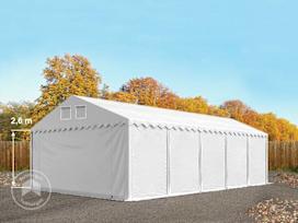 5x10 m lagertelt, PVC-presenning, hvit, med bunnramme, uten statikk