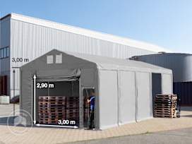 5x10 m lagertelt, PVC-presenning, grå, med bunnramme, uten statikk 5x10 m lagertelt, PVC-presenning, grå, med bunnramme, uten statikk