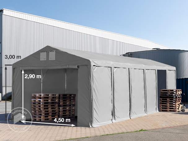 6x12 m lagertelt, PVC-presenning, grå, med bunnramme, uten statikk 6x12 m lagertelt, PVC-presenning, grå, med bunnramme, uten statikk