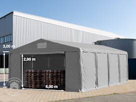 8x8 m lagertelt, PVC-presenning, grå, med bunnramme, uten statikk 8x8 m lagertelt, PVC-presenning, grå, med bunnramme, uten statikk