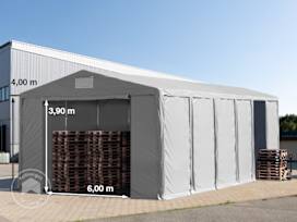 8x12 m lagertelt, PVC-presenning, grå, med bunnramme, uten statikk 8x12 m lagertelt, PVC-presenning, grå, med bunnramme, uten statikk