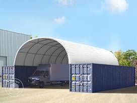 8x12 m containertelt, PRIMEtex-PVC-presenning, hvit, med statikk