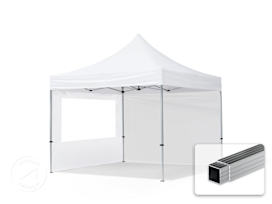 3x3 m aluminium, pop up partytelt, 2 sidepaneler, hvit