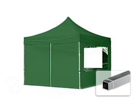 3x3 m aluminium, pop up partytelt, 4 sidepaneler, mørkegrønn