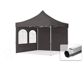 3x3 m aluminium, pop up partytelt, 2 sidepaneler, mørkegrå 3x3 m aluminium, pop up partytelt, 2 sidepaneler, mørkegrå