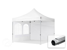 3x3 m aluminium, pop up partytelt, 2 sidepaneler, hvit