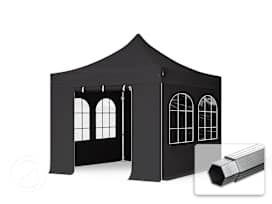 3x3 m aluminium, pop up partytelt, 4 sidepaneler, svart