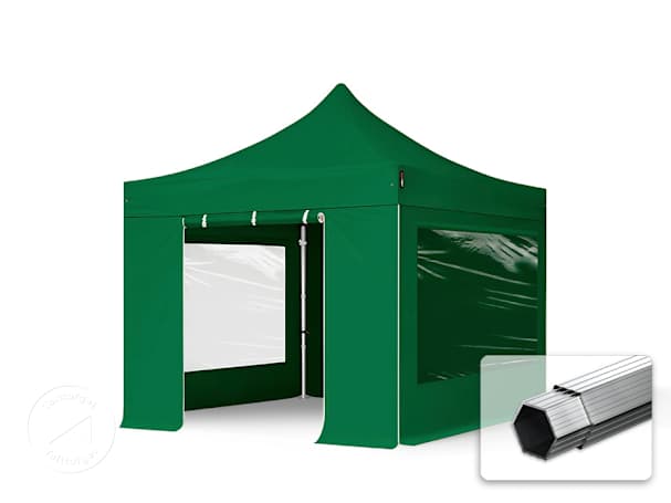 3x3 m aluminium, pop up partytelt, 4 sidepaneler, mørkegrønn