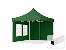 3x3 m stål, pop up partytelt, 2 sidepaneler, mørkegrønn