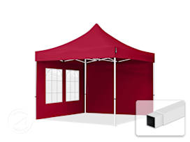 3x3 m stål, pop up partytelt, 2 sidepaneler, rød