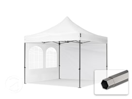 3x3 m stål, pop up partytelt, 2 sidepaneler, hvit 3x3 m stål, pop up partytelt, 2 sidepaneler, hvit