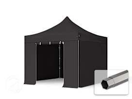 3x3 m stål, pop up partytelt, 4 sidepaneler, svart