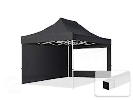 3x4,5 m stål, pop up partytelt, 2 sidepaneler, svart 3x4,5 m stål, pop up partytelt, 2 sidepaneler, svart