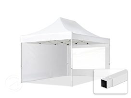 3x4,5 m stål, pop up partytelt, 2 sidepaneler, hvit 3x4,5 m stål, pop up partytelt, 2 sidepaneler, hvit