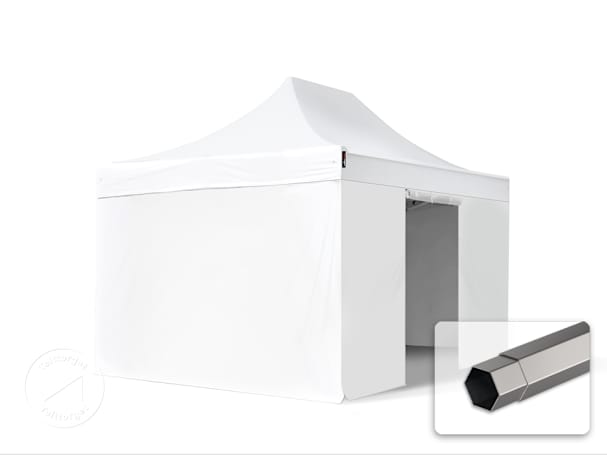 3x4,5 m stål, pop up partytelt, 4 sidepaneler, hvit 3x4,5 m stål, pop up partytelt, 4 sidepaneler, hvit