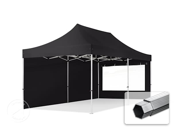 3x6 m aluminium, pop up partytelt, 2 sidepaneler, svart 3x6 m aluminium, pop up partytelt, 2 sidepaneler, svart