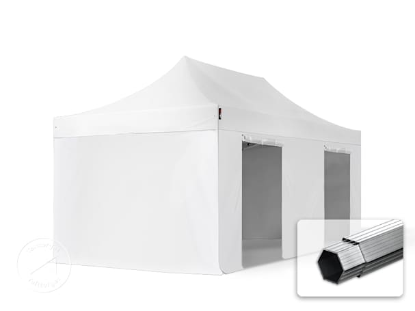 3x6 m aluminium, pop up partytelt, 4 sidepaneler, hvit 3x6 m aluminium, pop up partytelt, 4 sidepaneler, hvit