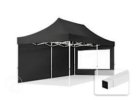3x6 m stål, pop up partytelt, 2 sidepaneler, svart 3x6 m stål, pop up partytelt, 2 sidepaneler, svart