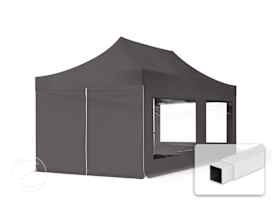 3x6 m stål, pop up partytelt, 4 sidepaneler, mørkegrå