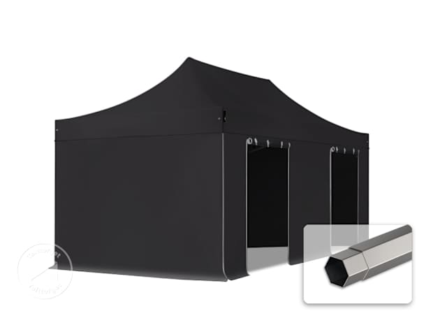 3x6 m stål, pop up partytelt, 4 sidepaneler, svart 3x6 m stål, pop up partytelt, 4 sidepaneler, svart