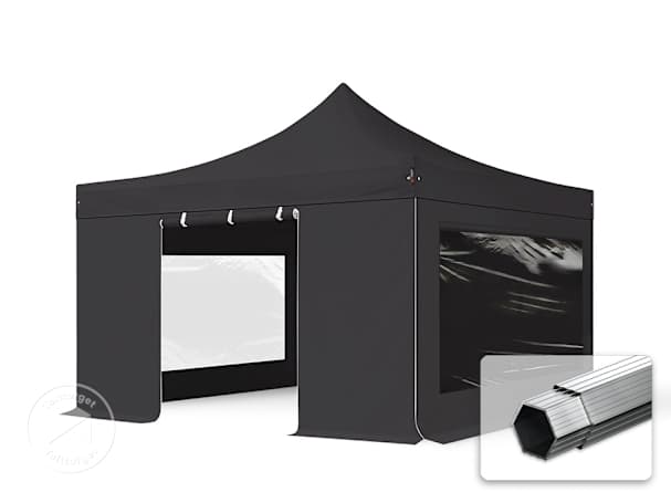4x4 m aluminium, pop up partytelt, 4 sidepaneler, svart 4x4 m aluminium, pop up partytelt, 4 sidepaneler, svart