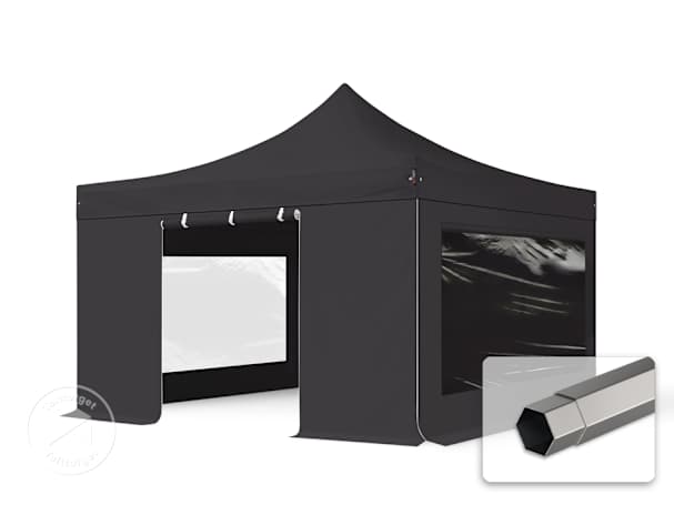 4x4 m stål, pop up partytelt, 4 sidepaneler, svart 4x4 m stål, pop up partytelt, 4 sidepaneler, svart