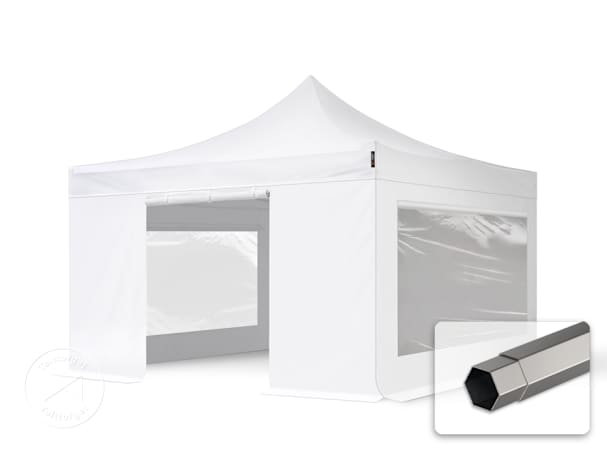 4x4 m stål, pop up partytelt, 4 sidepaneler, hvit 4x4 m stål, pop up partytelt, 4 sidepaneler, hvit