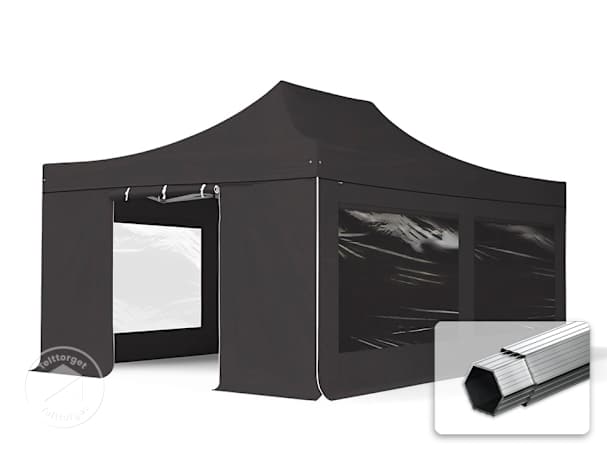 4x6 m aluminium, pop up partytelt, 4 sidepaneler, svart 4x6 m aluminium, pop up partytelt, 4 sidepaneler, svart