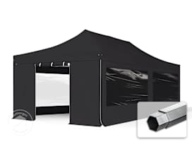 4x8 m aluminium, pop up partytelt, 4 sidepaneler, svart