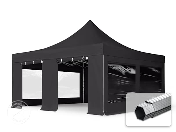 5x5 m aluminium, pop up partytelt, 4 sidepaneler, svart 5x5 m aluminium, pop up partytelt, 4 sidepaneler, svart