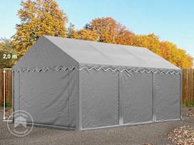 4x6 m lagertelt, PVC-presenning, grå med bunnramme