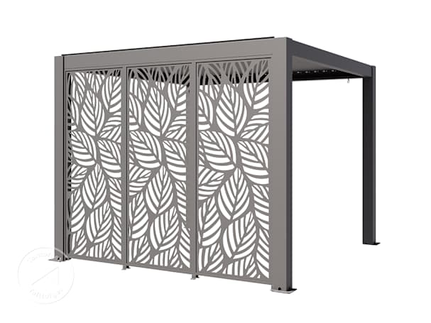 3-delt blomstret sidevegg til Deluxe-pergola i perlegrå