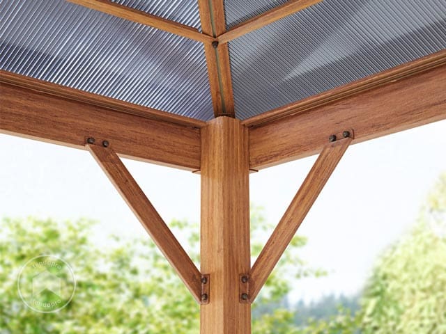 Gazebo da giardino 3x3 m look legno, tetto Hardtop in acciaio, 4 teli  laterali color crema : : Giardino e giardinaggio