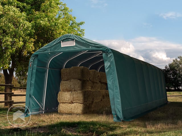 Tenda agricola 3,3x9,6m, verde scuro, Telo in PVC, fissaggio per terreno 