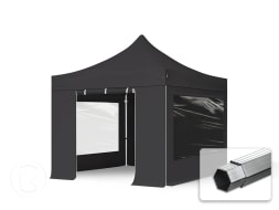 3x3m gazebo pieghevole PES con laterali (finestre panoramiche), PROFESSIONAL alluminio, nero
