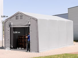 4x8 m tendostruttura, altezza 3,0m porta a pacchetto, PVC 850, grigio, senza statica
