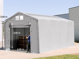 4x8 m tendostruttura, altezza 3,0m porta a pacchetto e lucernari, PVC 850, grigio, senza statica 4x8 m tendostruttura, altezza 3,0m porta a pacchetto e lucernari, PVC 850, grigio, senza statica