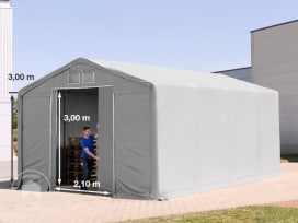 5x8 m tendostruttura, altezza 3,0m porta scorrevole, PVC 850, grigio, senza statica