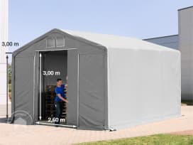 6x6 m tendostruttura, altezza 3,0m porta scorrevole, PVC 850, grigio, senza statica