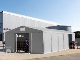 8x12m tenda capannone, altezza 3,0m porta scorrevole, PVC 850, grigio, senza statica