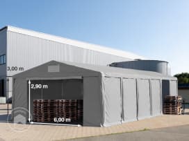 8x12m tenda capannone, altezza 3,0m porta a cerniera, PVC 850, grigio, senza statica 8x12m tenda capannone, altezza 3,0m porta a cerniera, PVC 850, grigio, senza statica