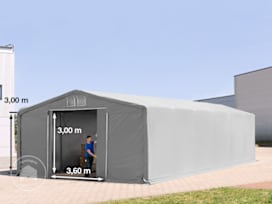 8x16 m tendostruttura, altezza 3,0m porta scorrevole, PVC 850, grigio, senza statica