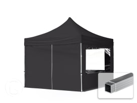 3x3m gazebo pieghevole con laterali (finestre panoramiche), ECONOMY alluminio, nero