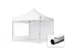 3x3m gazebo pieghevole PES con laterali (finestre panoramiche), PROFESSIONAL alluminio, bianco