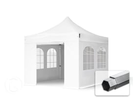 3x3m gazebo pieghevole PES con laterali (finestre), PROFESSIONAL alluminio, bianco