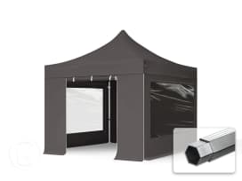 3x3m gazebo pieghevole PES con laterali (finestre panoramiche), PROFESSIONAL alluminio, grigio scuro