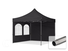 3x3m gazebo pieghevole con laterali (finestre), PREMIUM acciaio, nero