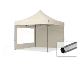3x3m gazebo pieghevole con laterali (finestre panoramiche), PREMIUM acciaio, crema