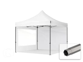 3x3m gazebo pieghevole con laterali (finestre panoramiche), PREMIUM acciaio, bianco 3x3m gazebo pieghevole con laterali (finestre panoramiche), PREMIUM acciaio, bianco