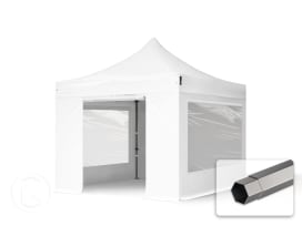 3x3m gazebo pieghevole con laterali (finestre panoramiche), PREMIUM acciaio, bianco 3x3m gazebo pieghevole con laterali (finestre panoramiche), PREMIUM acciaio, bianco